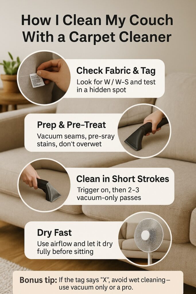 How I Use a Carpet Cleaner on My Couch Without Ruining It - 7 Hire ...
